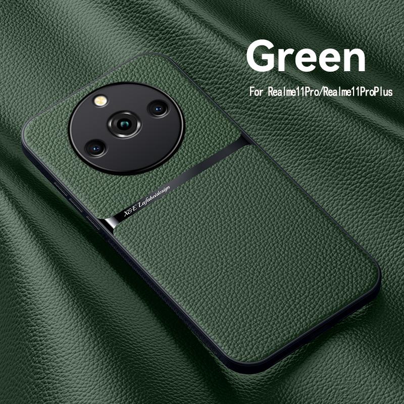

Чехол для Realme 11 Pro Plus, магнитный автомобильный держатель, кожаные чехлы для телефонов Realme 11 11Pro + 5G, мягкая силиконовая противоударная задняя крышка Realme 11 Pro зелёный