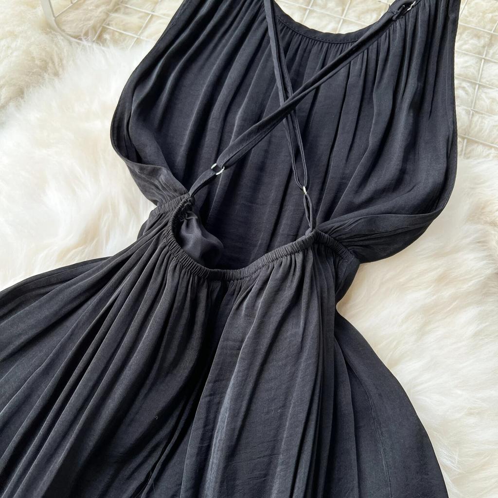 Sexy Backless Sling Skirts High Sense Vacation Wear Waist Hugging Slimming Mopping Floor Long dress Seaside Beach dress