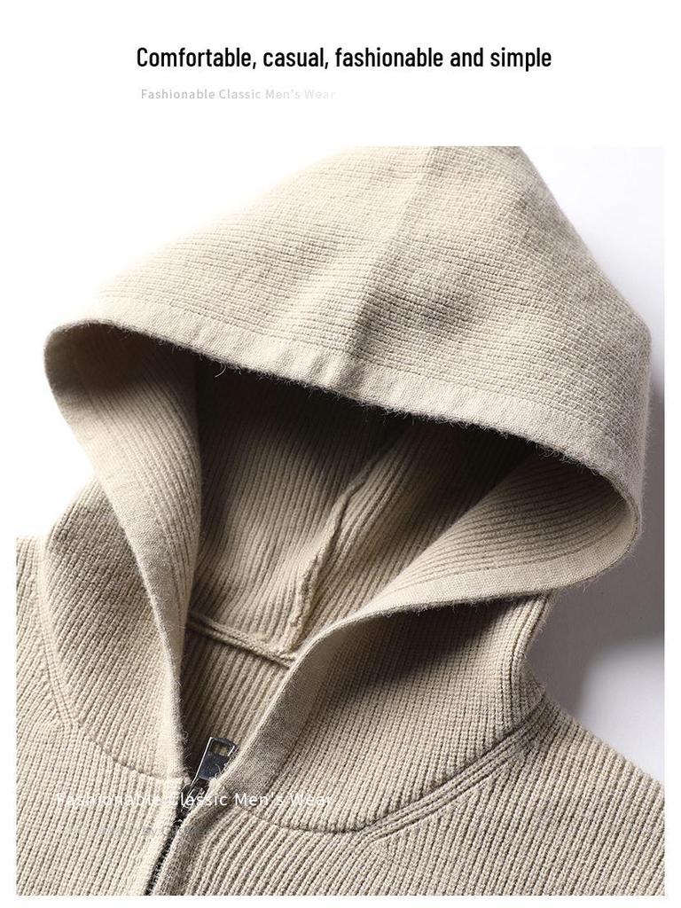 Men's Hooded Knit Cardigan: Korean Style Fashionable Sweater for Autumn/Winter – Trendy, Warm, Casual Outerwear for Middle-aged and Young Men.