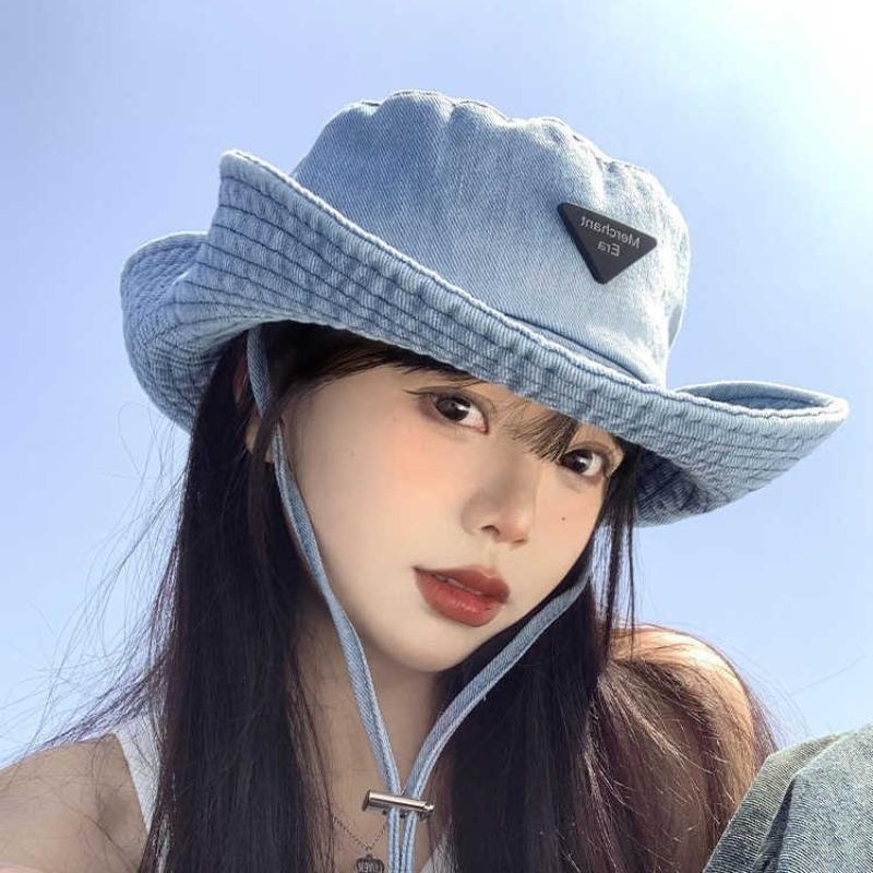 Autumn hat women's outdoor climbing hat big head circumference show face small bucket hat retro versatile washed cowboy hat