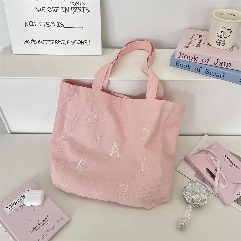 

3 Embroidered Letter Macaron Shoulder Small Fresh Student Handheld Canvas Bag Women s Canvas Bag Bag