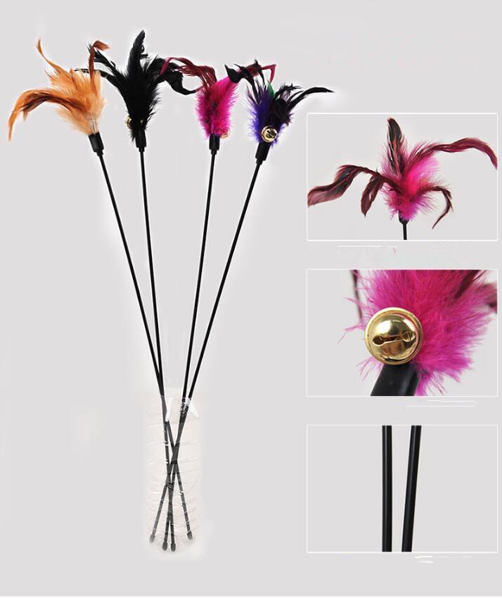 New Kitten Pet Cat Teaser Turkey Feather Interactive Fun Toy Wire Chaser Wand + Bell Pet Products Cat Toys Interactive