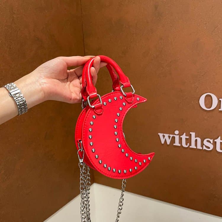 Moon Shape Rivet Chain Bag Women's Handbag