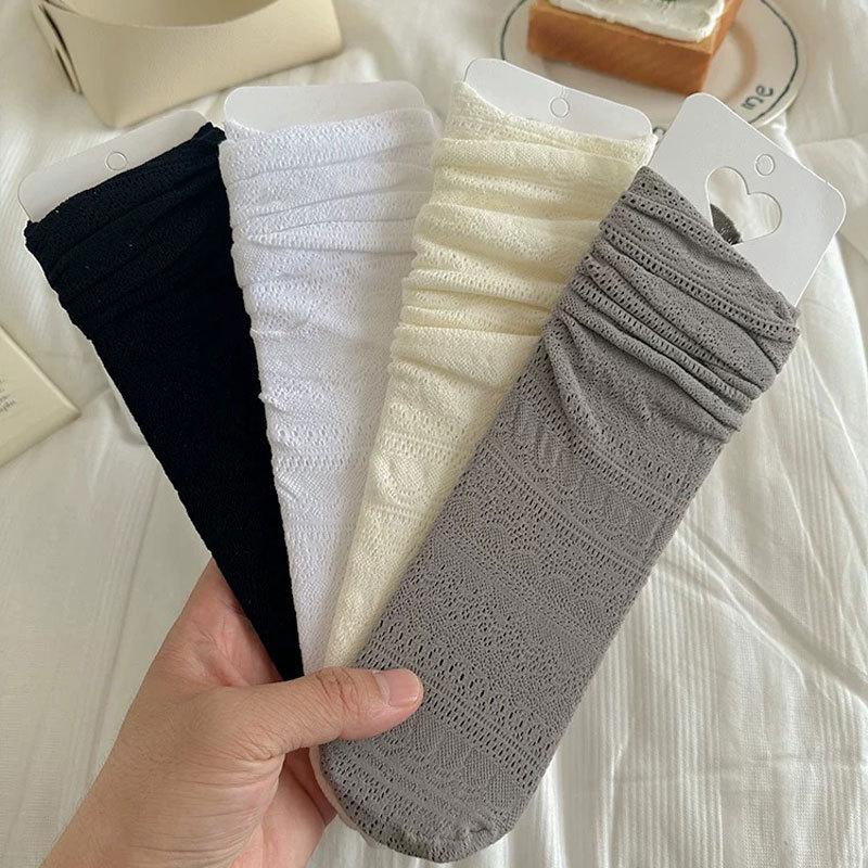 Summer and Spring Lightweight Vintage Lace Women's Mesh Open-weave Breathable Mid-calf Socks, Ballet-style Stacked Socks