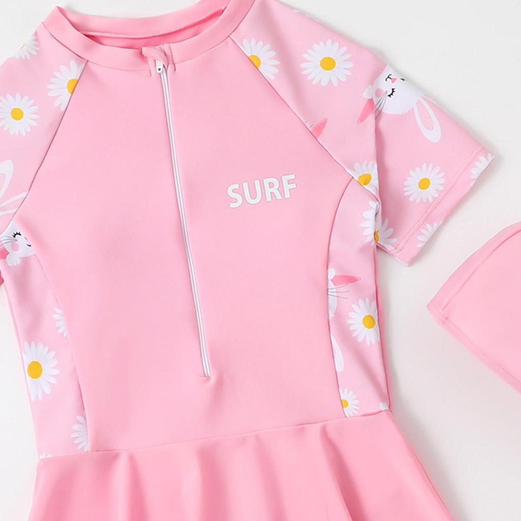 Girls' 2025 Slimming One-Piece Skirt Swimsuit: Cute, Quick-Dry, Three-Piece Student Swimwear