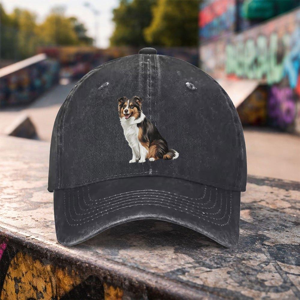 pc Casual Fashion Australian Shepherd Print Washed Baseball Cap Premium Versatile Outdoor Accessory Unisex Duckbill Hat Suitabl