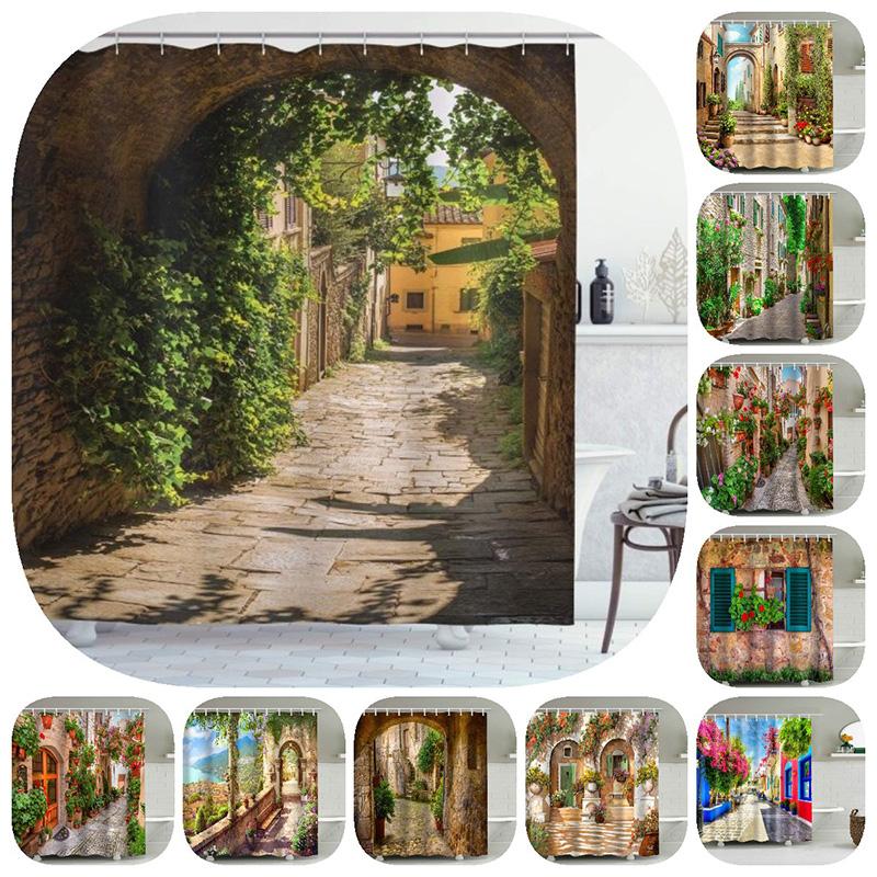 Pattern Landscape Bathroom Shower Curtain Waterproof Hook Bath Accessories Decor