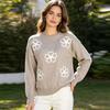 Europe, America Autumn And Winter New Fashion Women'S Sweater Versatile Flower Crew Neck Knitted Top Women