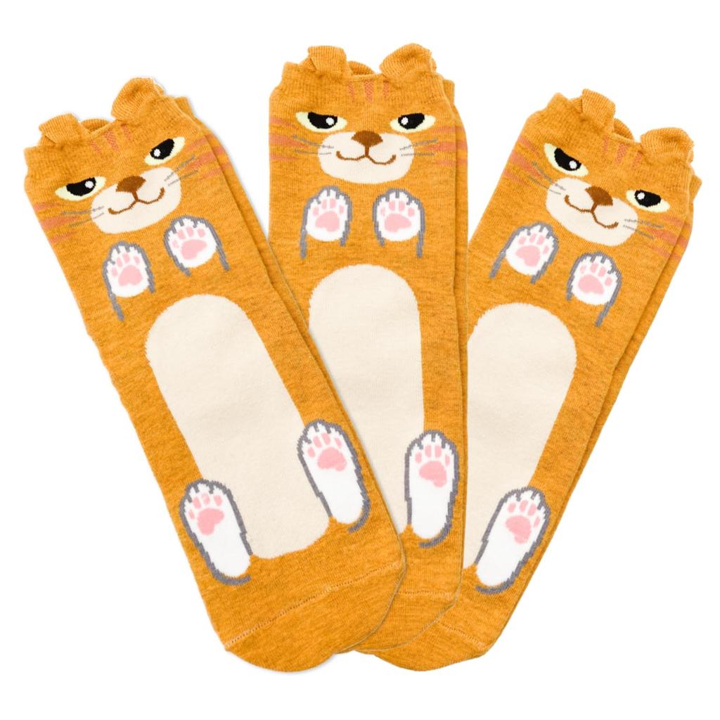 Banane Cat Print Animal Socks Set 3 D'or Women's (Orange, Pairs)