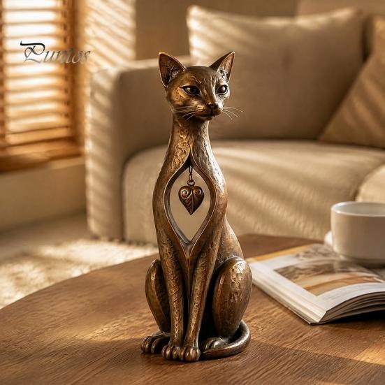 Country Style Decor Vintage Distressed Cat Figurine, Rustic Animal Statue for Desk Shelf Home Modern Simple Accents Decor, Handcrafted Retro Ornament,