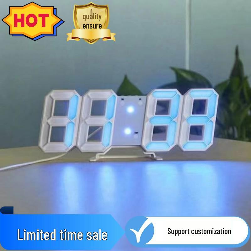 3D LED Digital Clock with Alarm, Calendar, and Thermometer for Living Room Wall