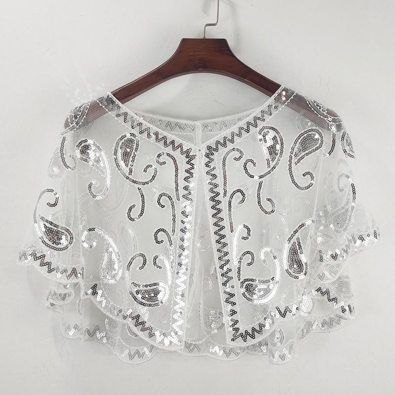 Plus Size Women's Sequin Mesh Shawl - Embroidered Beaded Sleeveless Cardigan & Sunscreen Jacket