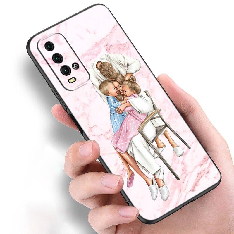 Miminko máma dívka chlapec mramorové silikonové pouzdro na telefon Xiaomi Redmi Note 11 10 9 8 Pro 11T 10T 10S 9S 8T 9 9A 9C 9T černý měkký kryt