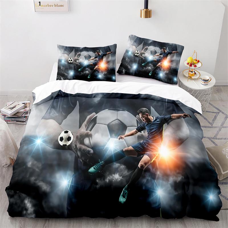 3D Soccer Duvet Cover Set King Queen Watercolor Football Bedding Set Youth Sports Theme Quilt Cover For Boys Dorm Room