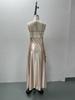2025 One-Shoulder Ruffled Slit Satin Dress - Sexy European and American Summer Style.