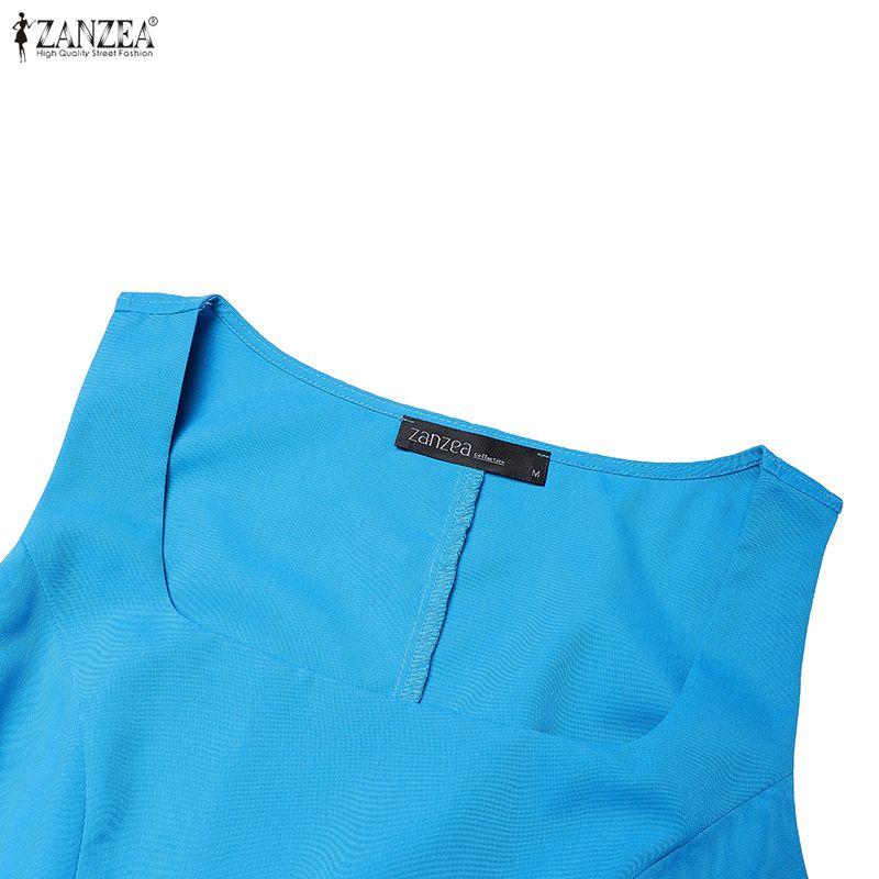 ZANZEA Women Casual Square Collar Summer Sleeveless Dress