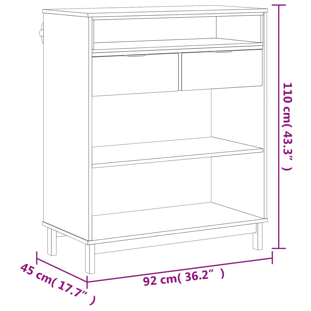 Bartisch FLAM 92x45x110 cm Solid Pine Wood