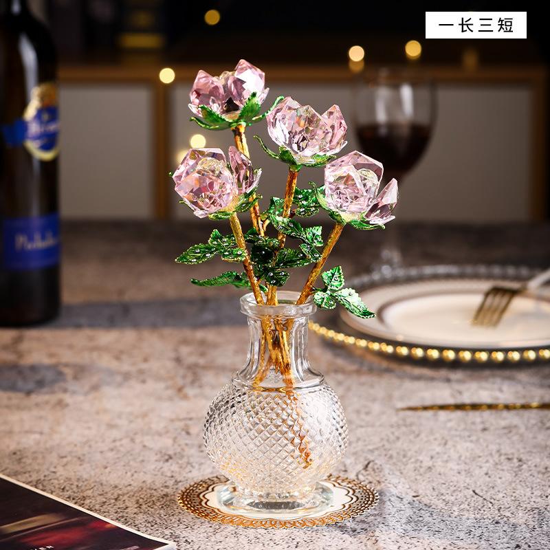 Mother's Day Crystal Crafts Rose Ornament Valentine's Day Girlfriend Wife Holiday Gifts Living Room Ornaments