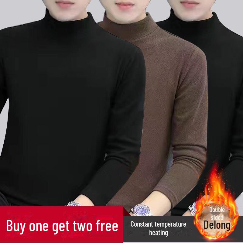 Hong Kong Style Men's Winter Long-Sleeve T-Shirt with Trendy Half-High Collar