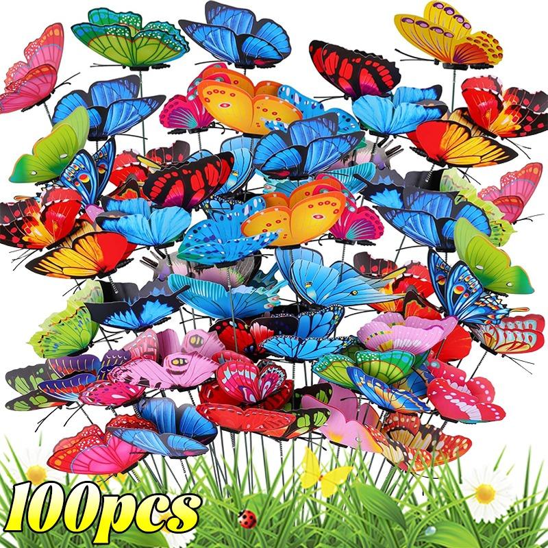 100/10pcs Realistic Butterfly Stakes Colorful Artificial Butterflies Stake with Sticks for Outdoor Garden Yard Flower Pots Decor