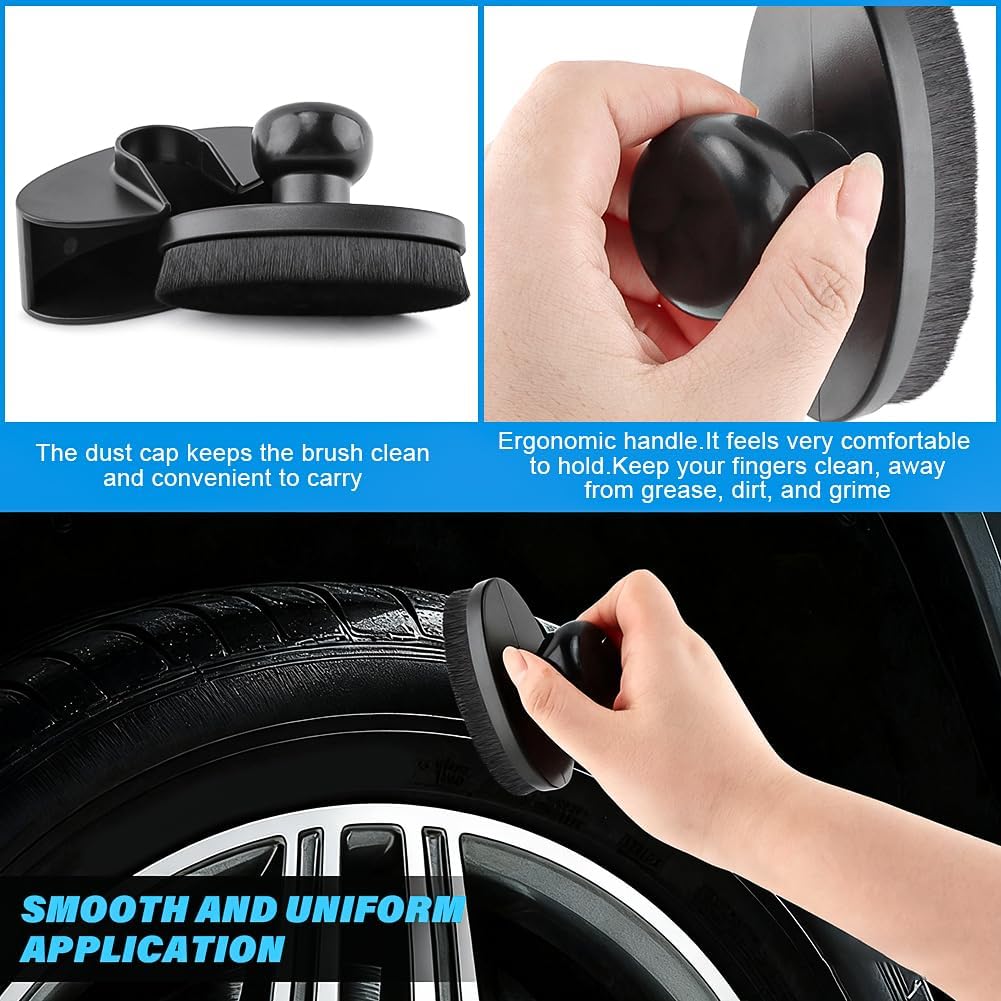 Car Tire Shine Applicator with 1 Car Interior Detailing Brush, Automotive Tire Dressing Applicator Brush with Storage Stand for Tires Detailing &