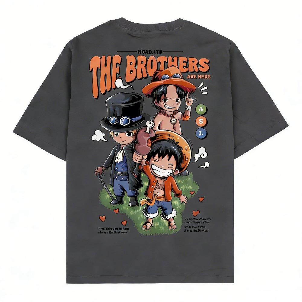 ONE PIECE Luffy Ace Sabo Brothers Unisex Pure Cotton Tshirt 2026 Summer Anime Print Round Neck Loose Family Short Sleeved Top