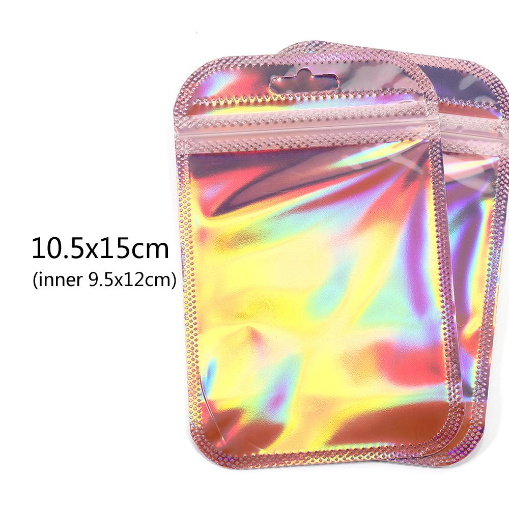 50pcs Iridescent Self Sealing OPP Bags Laser Iridescent Zip lock Resealable Package Pouch Retail DIY Jewelry Storage Accessories