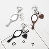 Retro Handle Mirror Element With Heart Keychain Exquisite Patterned Small Mirror Car Pendant Creative Bag Charms Hanging
