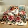 Fluffy Cat Pink Roses Vintage Style Bedroom Blanket for Livingroom Couch Lunch Break Soft Throw for Friend's Festival Gift