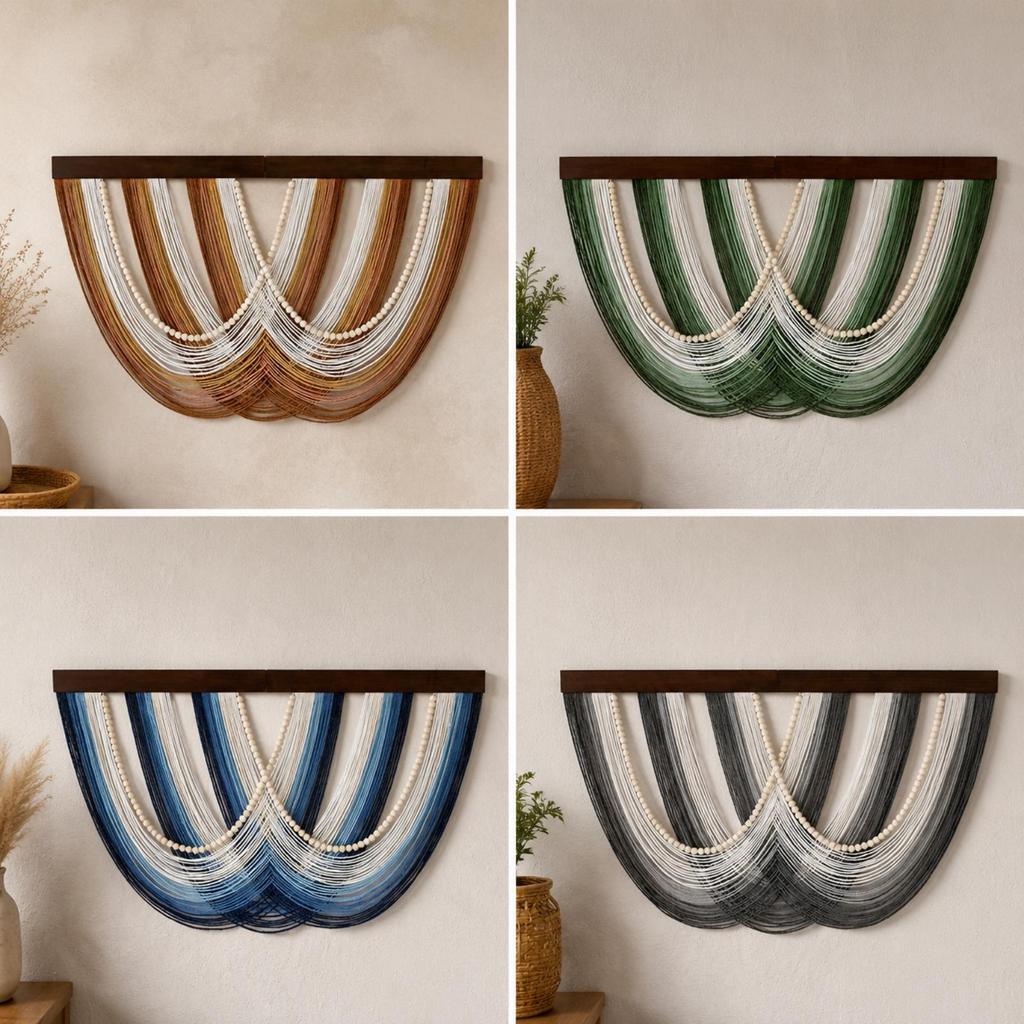 Striped Textile Wall Tapestry with Wood Top Bar Easy to Hang for Reading Corner