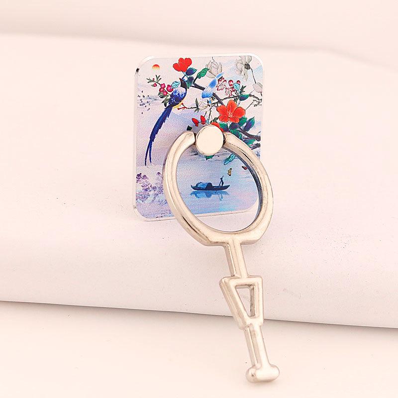 Creative Square Ring Buckle Phone Holder with Metal Adhesive - Women's Vertical Screen Design