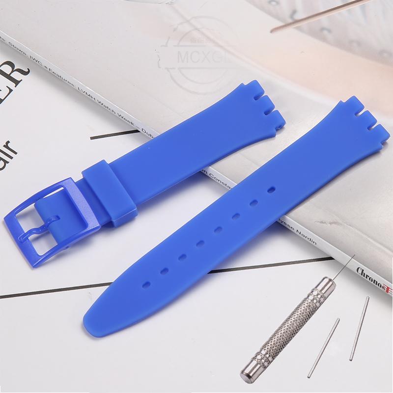 

17 мм м який силіконовий ремінець кольоровий для Swatch Водонепроникний спортивний годинник Аксесуари Ремінець Браслет Наручний ремінець 17mm синій