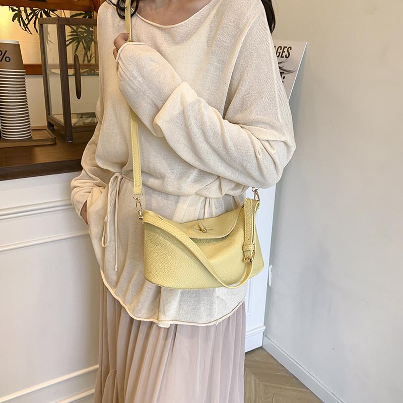 Solid Simple Color Lychee Texture Women Casual Shoulder Bag For Use Daily