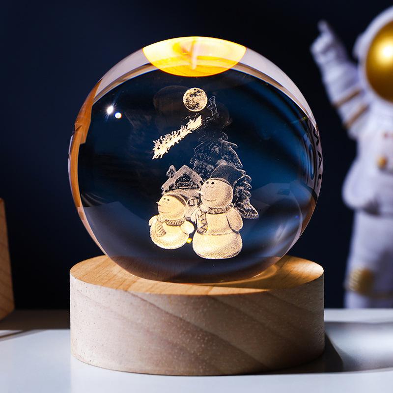 Large Starry Sky Astronaut Crystal Ball Night Light with 3D Carving and Luminous Wooden Base - Perfect Birthday Gift for Girlfriend.
