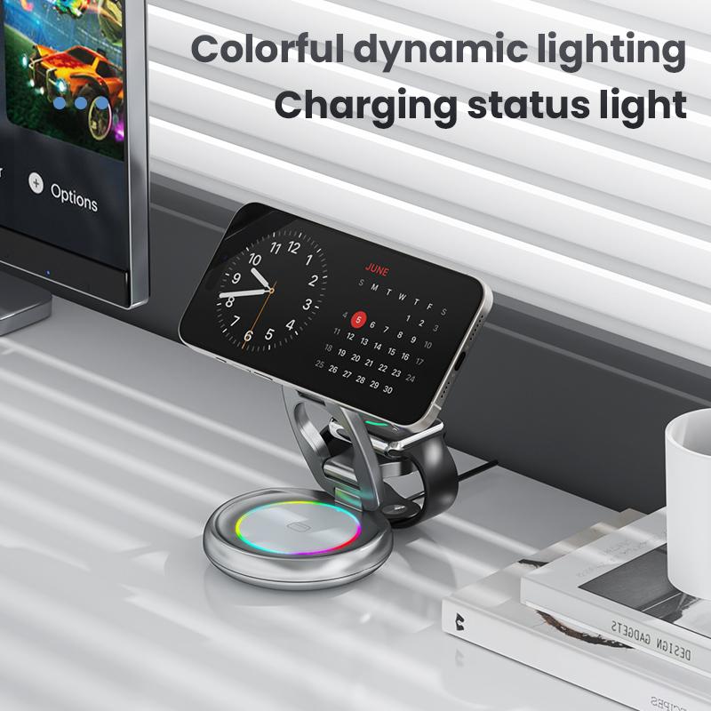 LFX-208 3-in-1 Wireless Charger 15W Fast Wireless Charging Stand for iPhone/Apple Watch/Airpods