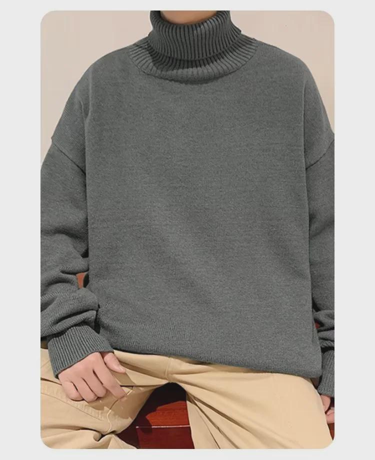 Męski sweter z wysokim dekoltem w stylu koreańskim: Modna koszulka bazowa na jesień/zimę 2022, półdziergana