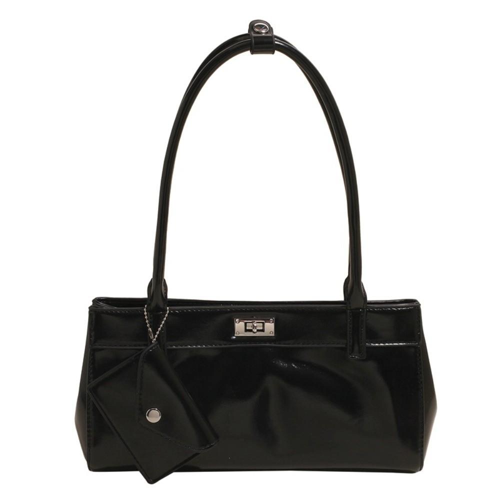 

2 IN 1 PU Shoulder Bag Y2K Texture Underarm Bags Portable French Stick Handbag Girls чёрный