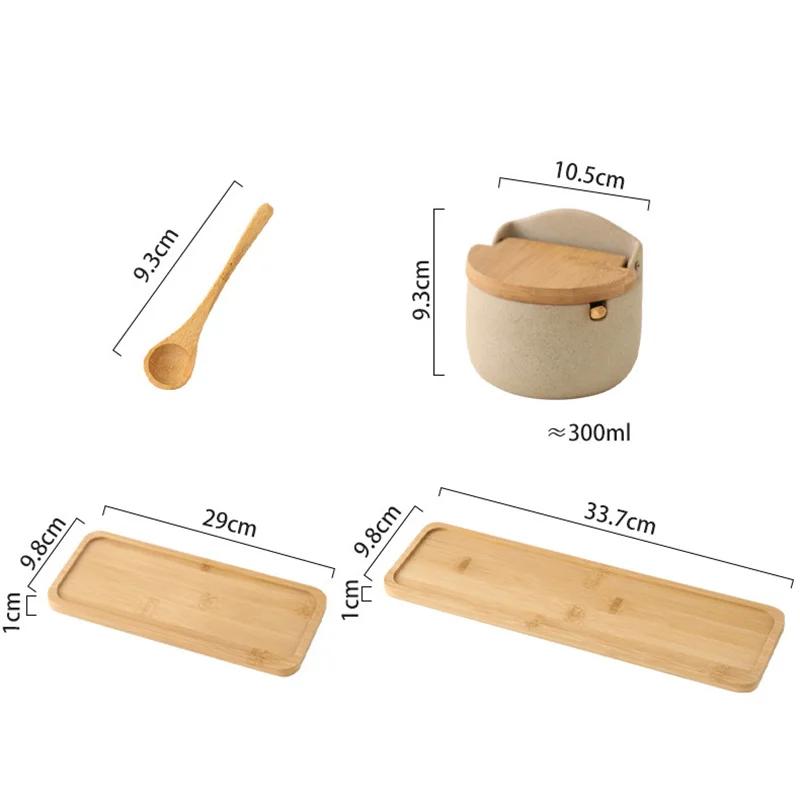 Keramická kořenící dóza v japonském stylu s bambusovým víkem, dóza na koření s lžičkou, kuchyňský cukr, sůl, úložný box na koření pro domácnost
