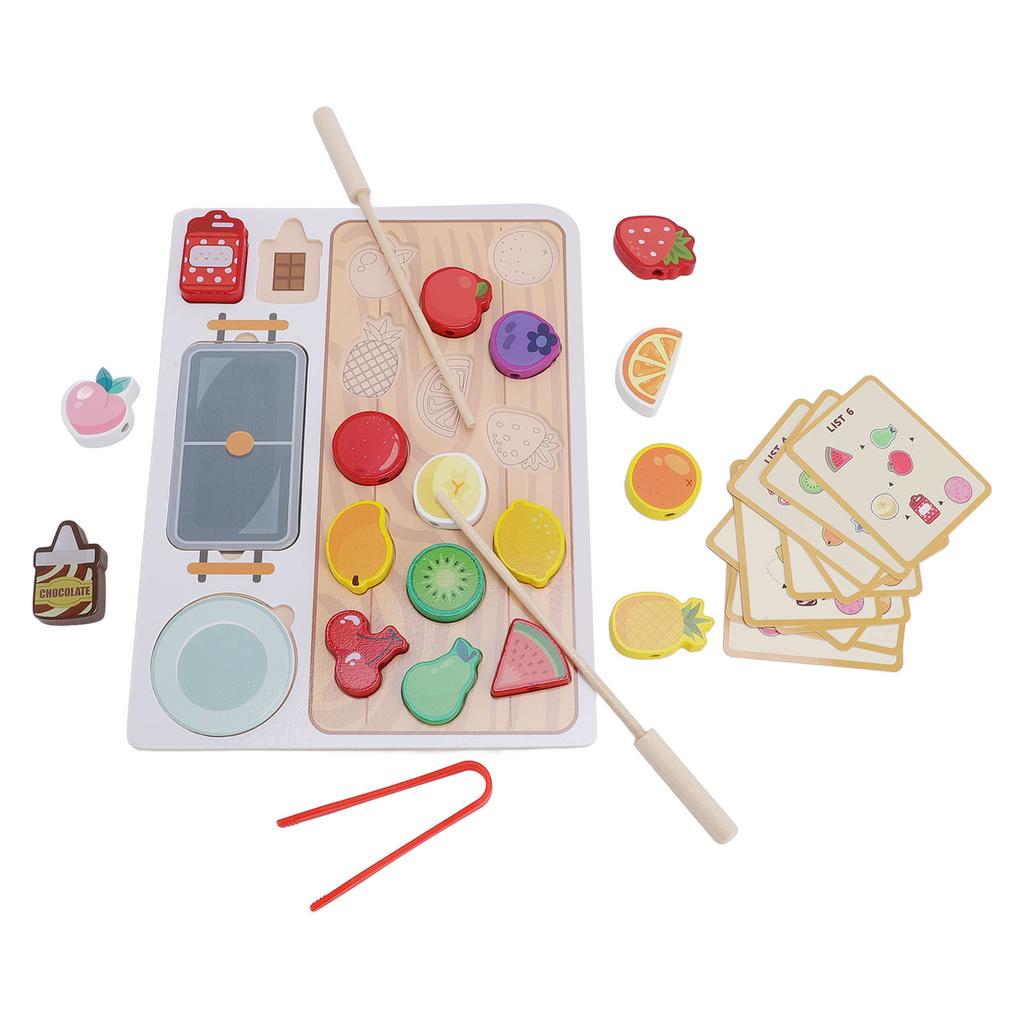 Wooden Play Food Set Kids Early Education Fruit Skewers Toys Pretend Accessories