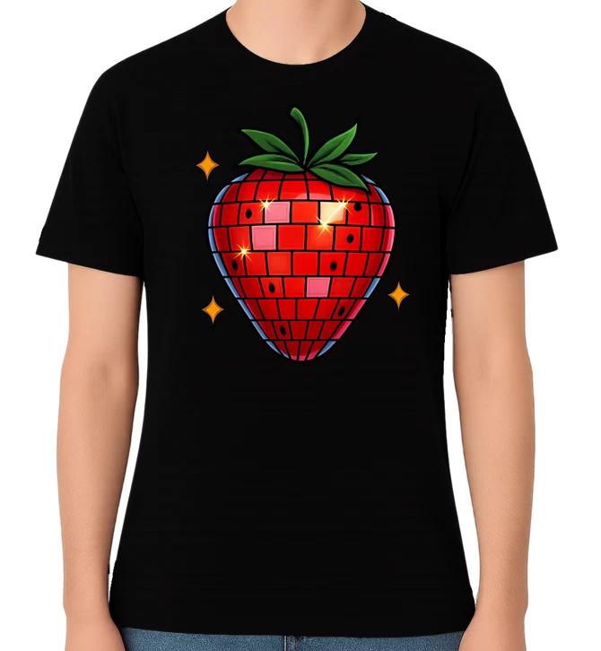 Disco Strawberry Sparkle Fruit Graphic Cute Unisex T-Shirt M