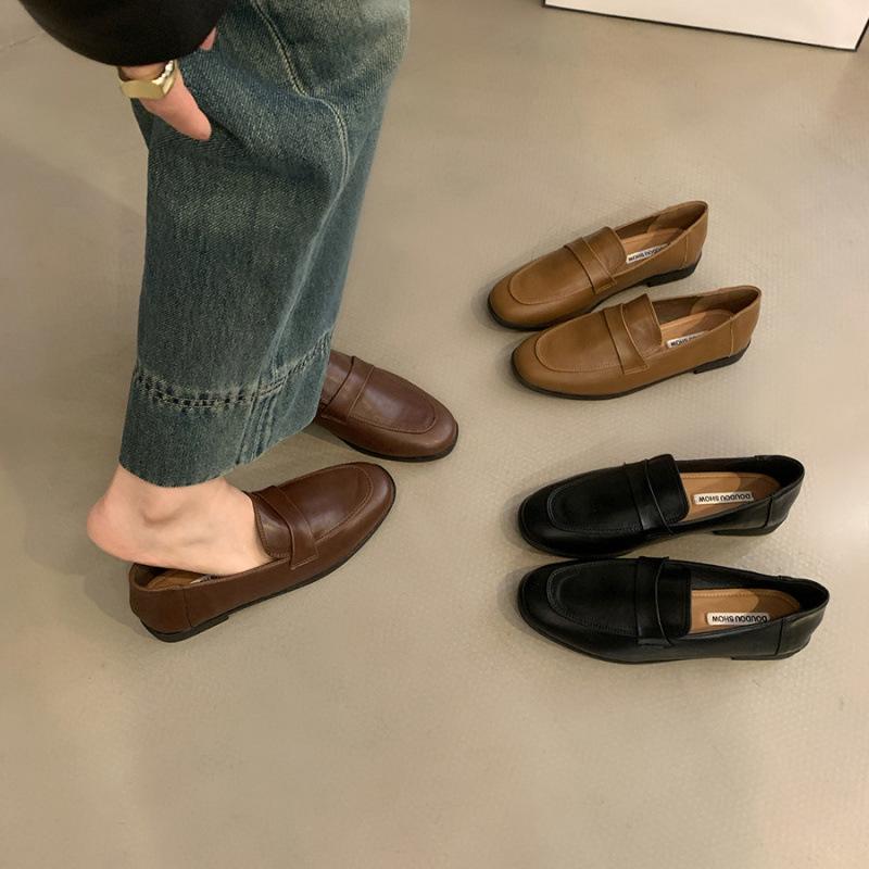 Soft Sole Version~ Internet Celebrity Versatile Fashion British Style Small Leather Shoes Women's Shoes 2025 Autumn Flat Bottom Brown Loafer Single