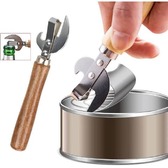 TEAMWILL 2pcs Stainless Steel Traditional Old Fashion Stab Can & Tin Opener and Corkscrew