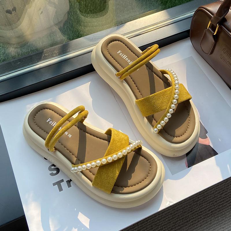 With skirt, sandals, female 2025 beautiful fairy wind cool slippers, new Roman thick-soled outer wear, casual spring and summer flat bottom