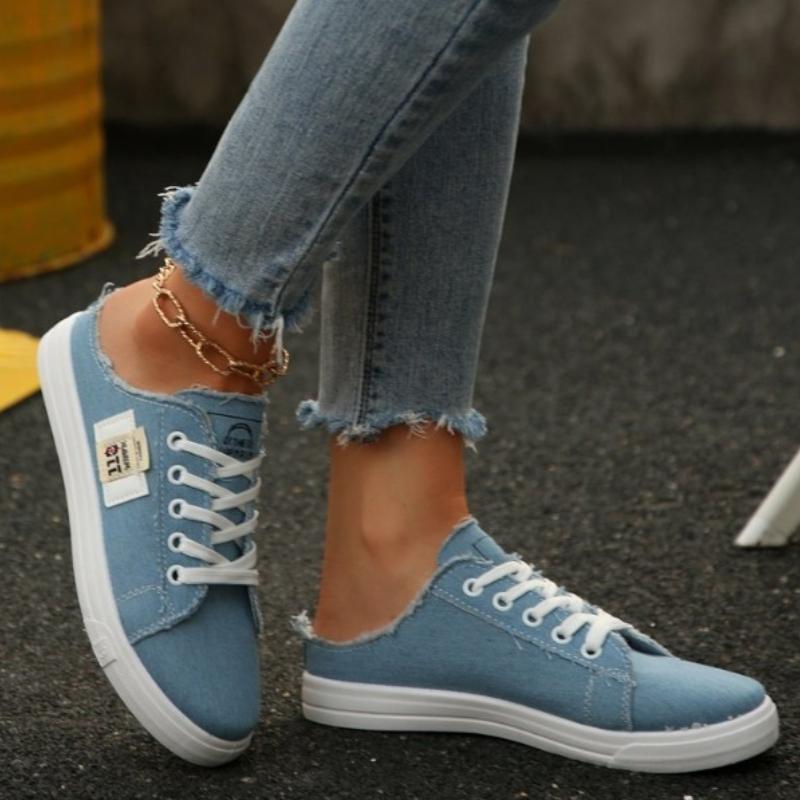 Fashion 2024 Spring Summer Women Canvas Sneaker Low Top Denim Sneakers Ladies Lace-Up Flat Canvas  Board Shoes Female sapatos femininos