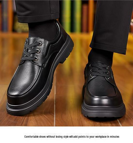 PLOVER Men's Fleece-Lined Leather Business Casual Shoes - Thick Sole