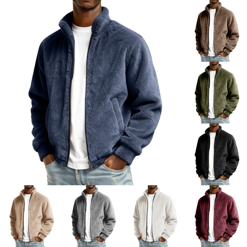 Men's Winter Solid Color Zipper Jacket Men's Casual Fashion Cardigan