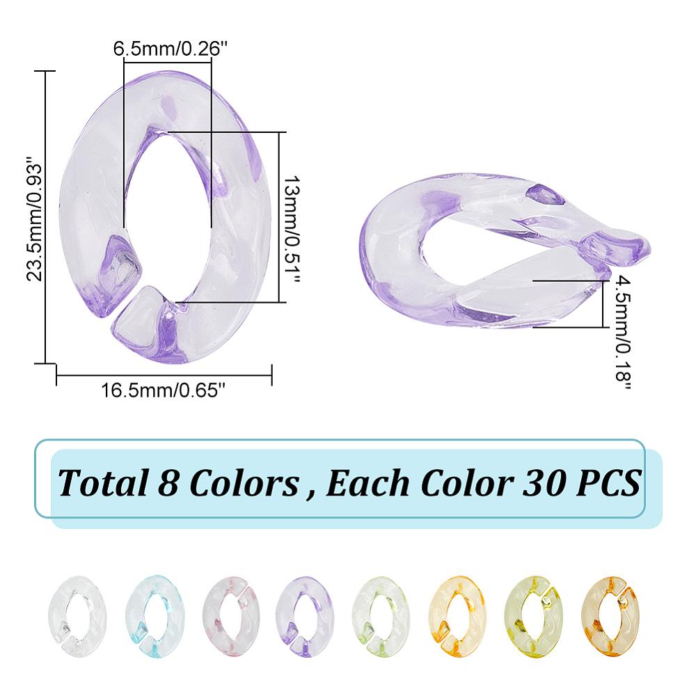 210Pcs Transparent Acrylic Linking Rings Quick Link Connectors for Cable Chains Making Twisted Oval Mixed Color 23.5x16.5x4.5mm