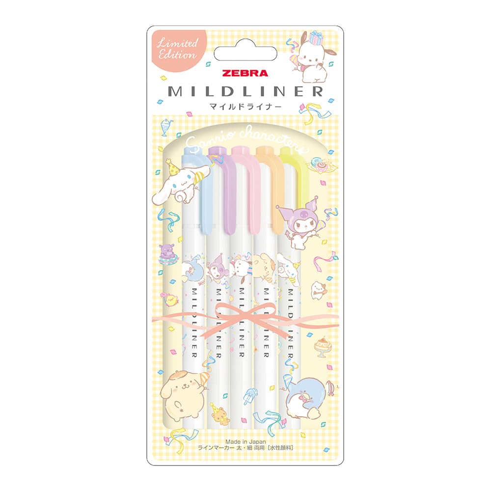 

Маркер-хайлайтер Zebra Mild Liner Sanrio 5 цветов, набор Kindness Mild WKT7-SR2-5C-YC