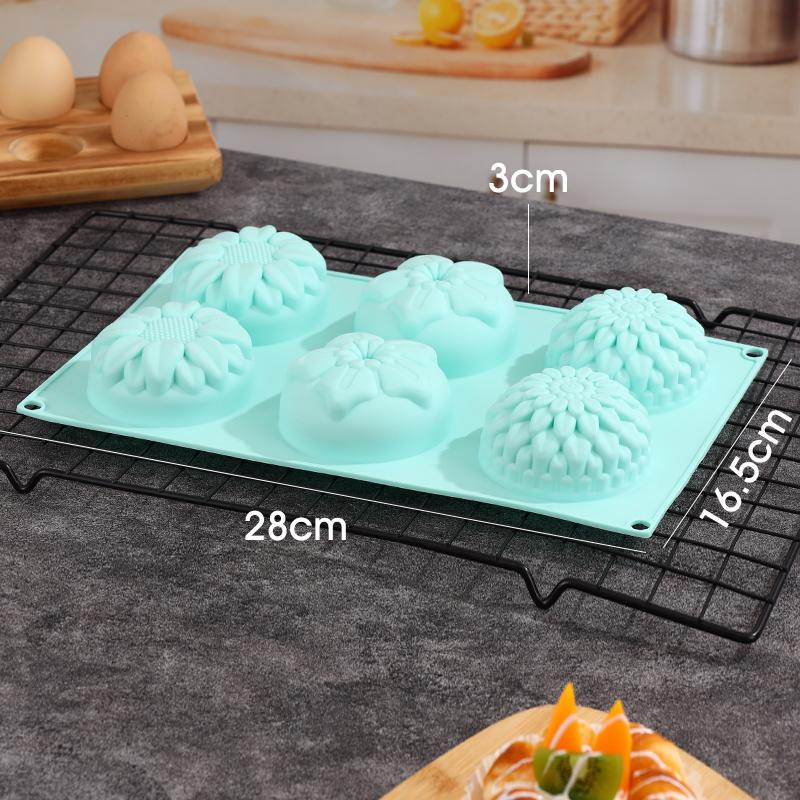 6-Cavity Silicone Flower Shape Cake Molds Fondant Shape Decorating Ice Cube Trays for Homemade Cake Chocolate Cupcake