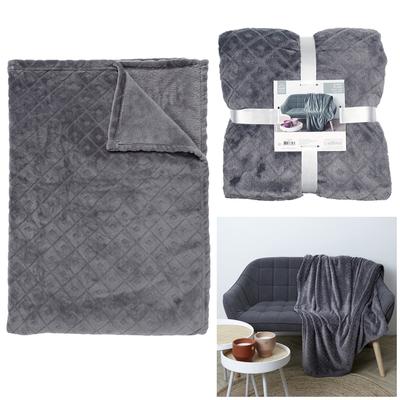 [A3515] - Gray 'Scarlett' Velvet Blanket (embossed) - 140x200 Cm
